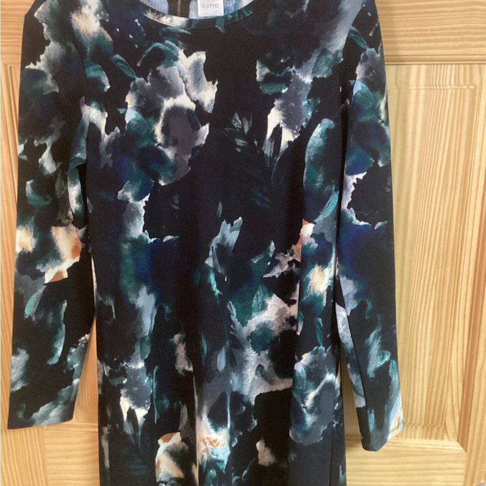Cupio Women's Abstract Print Dress - Black and Teal
